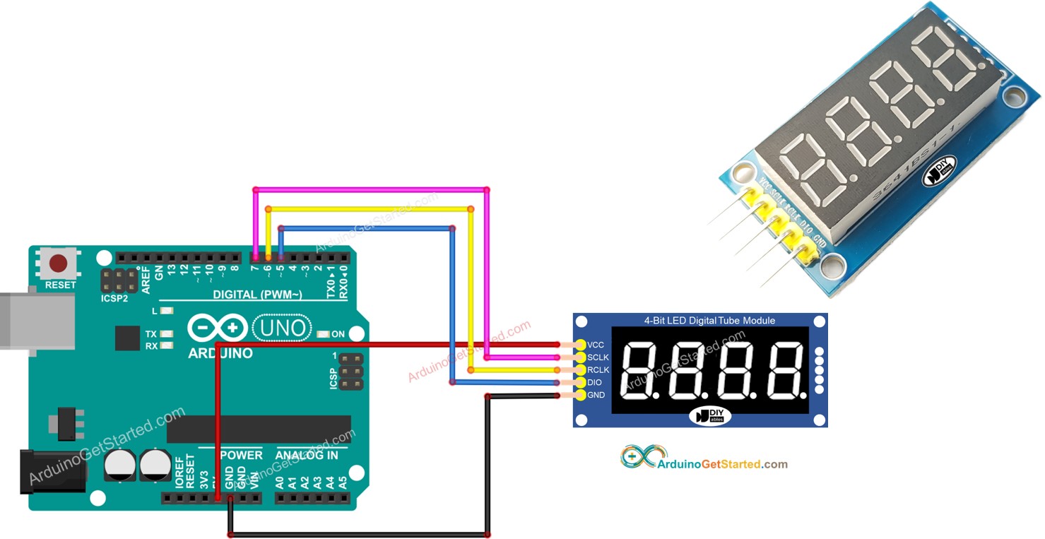 Arduino 74HC595 4-digit 7-segment display