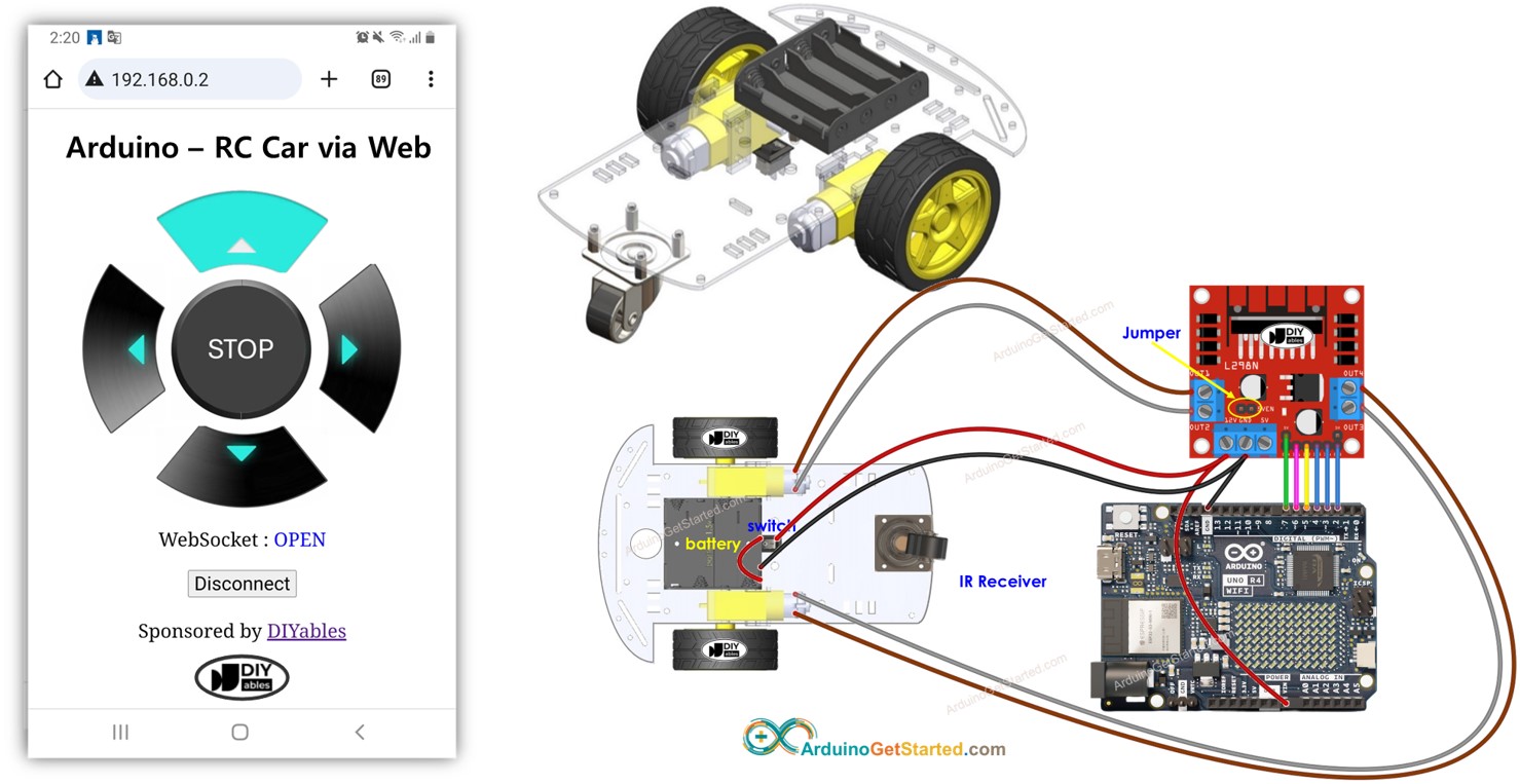 Arduino controls robot car via Web