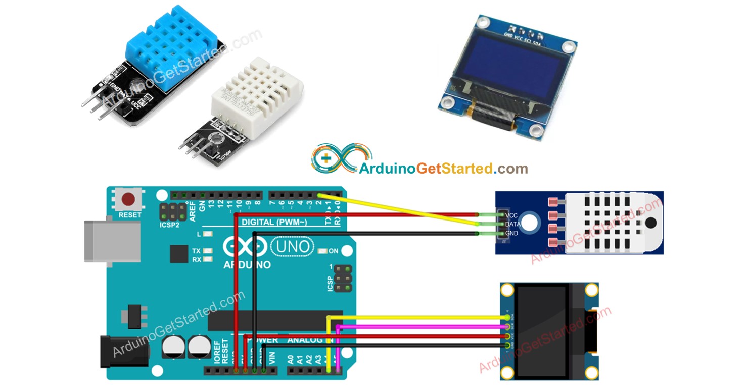 Arduino DHT11/DHT22 temperature humidity sensor OLED display