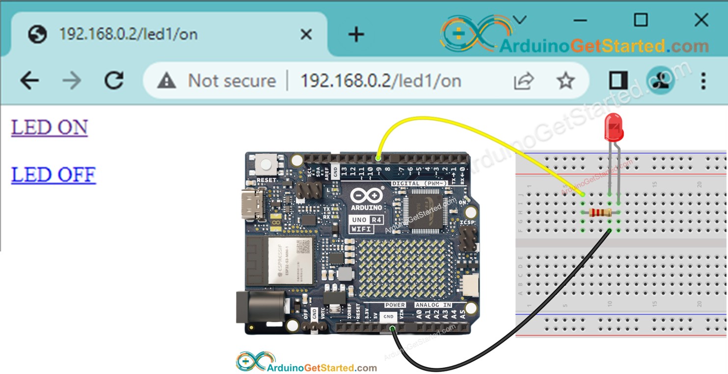 Arduino Uno R4 WiFi controls LED via Web