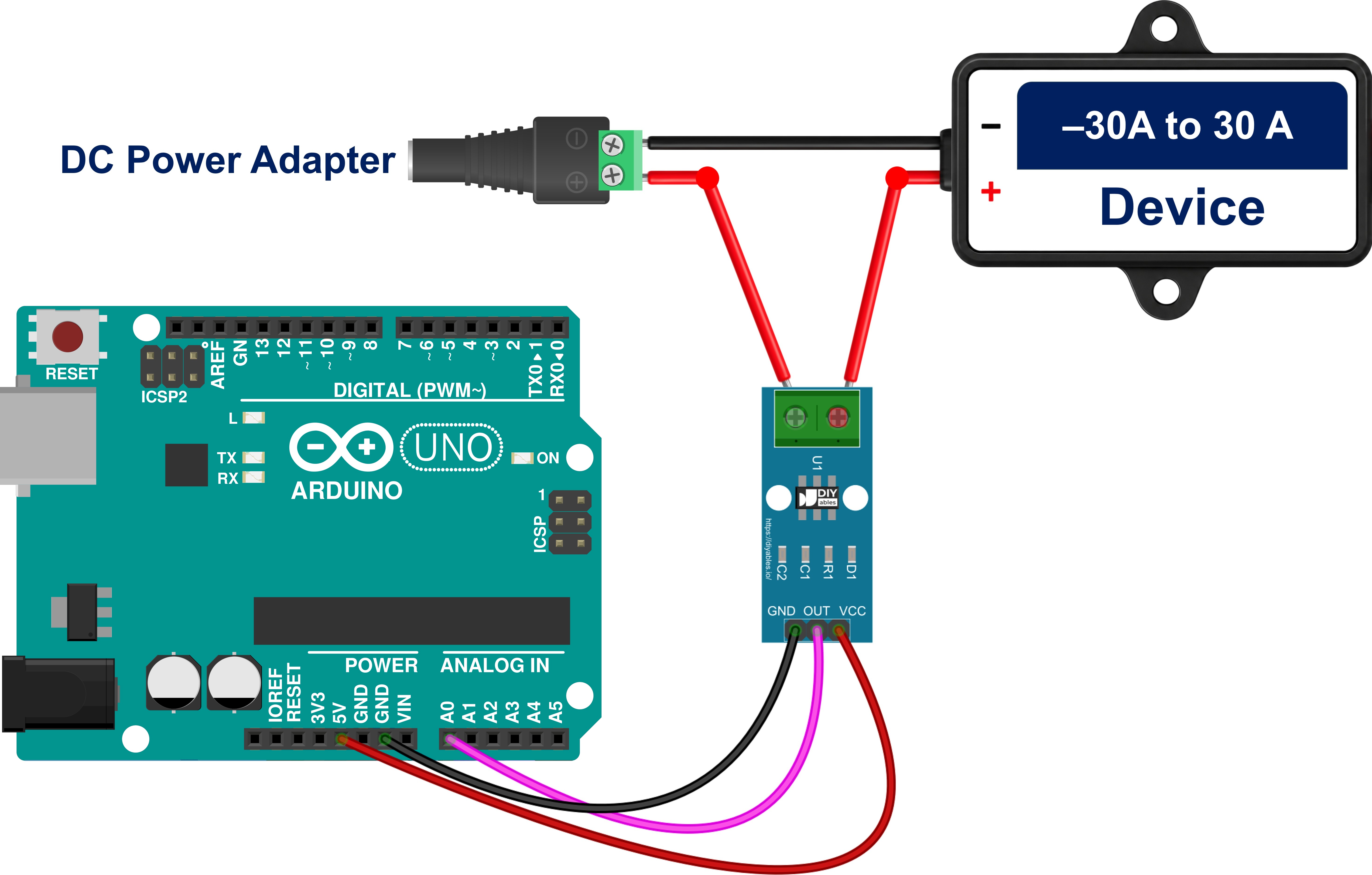 Arduino ACS712 current sensor wiring diagram