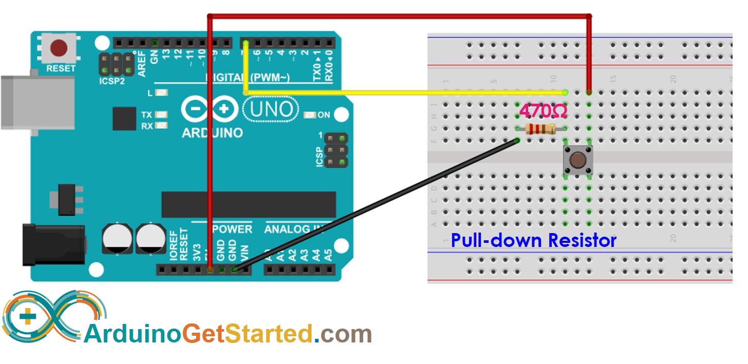 Arduino Button Pull Down resistor Wiring Diagram