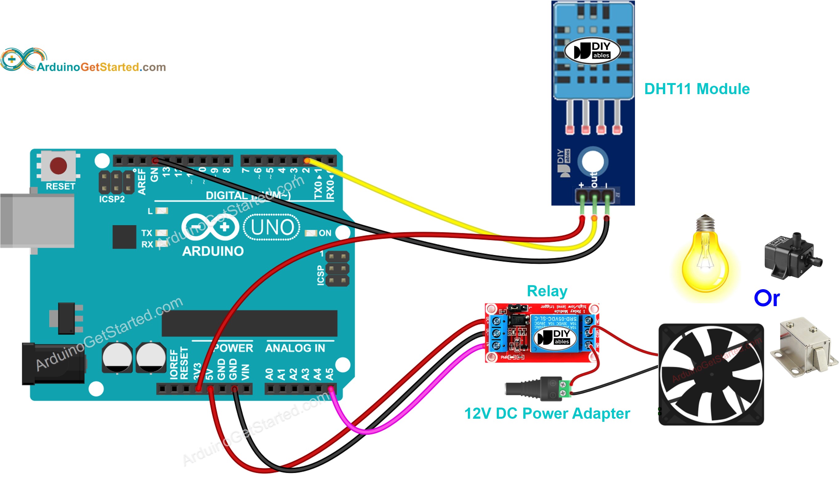 Arduino dht11 sensor relay wiring diagram