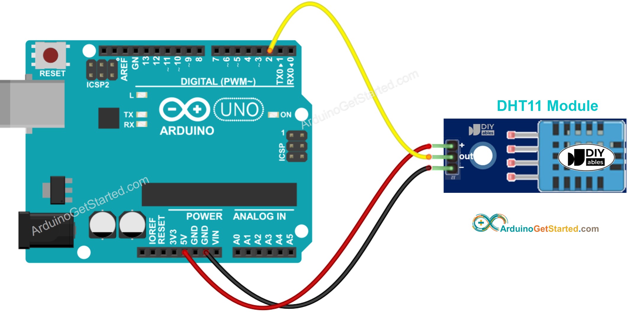 Arduino DHT11 Temperature and humidity Module Wiring Diagram