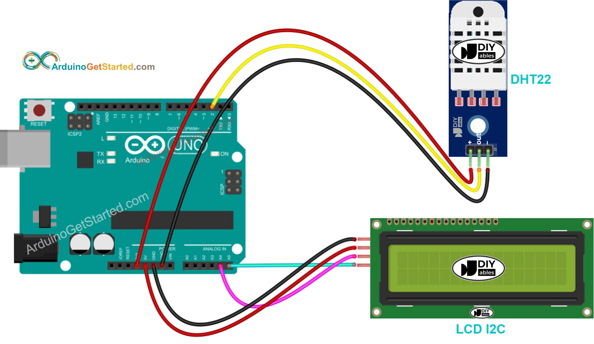 Arduino DHT22 LCD Wiring Diagram