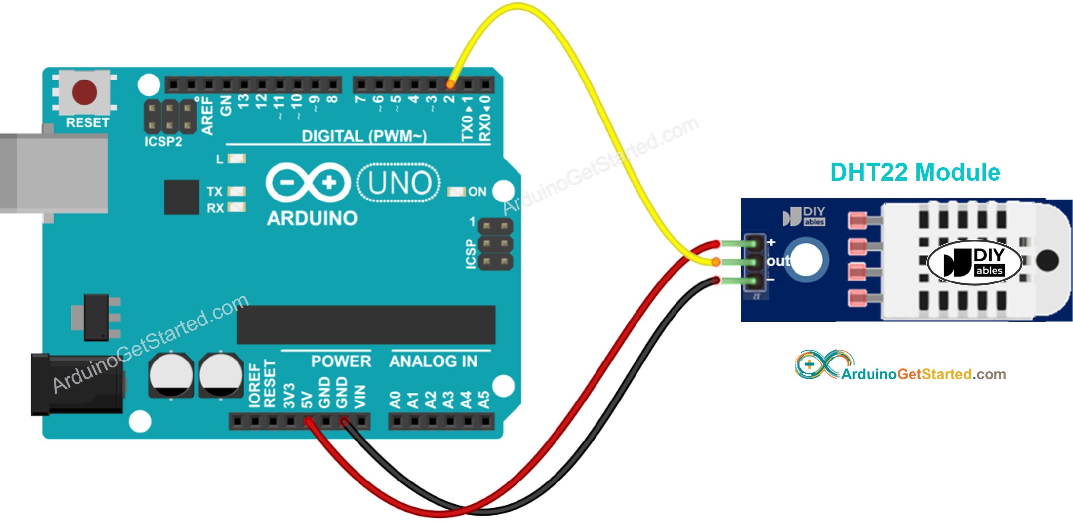 Arduino DHT22 Temperature and humidity Module Wiring Diagram