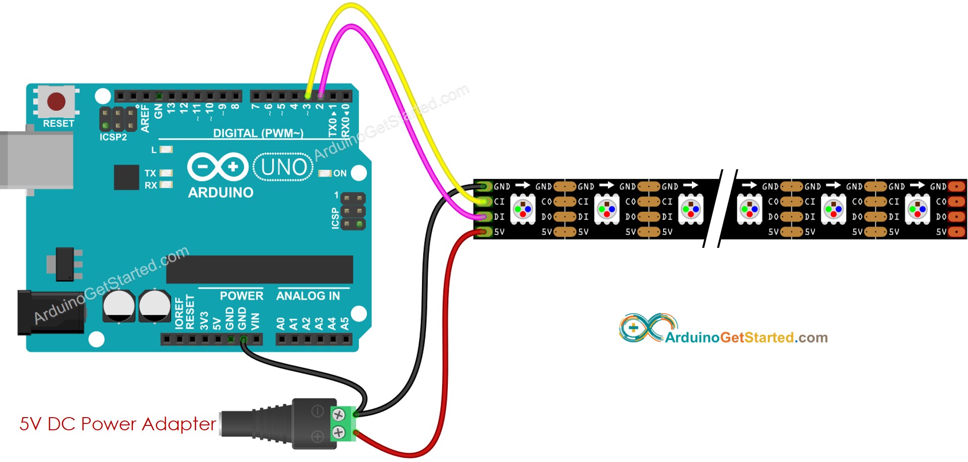 Arduino DotStar RGB LED strip Wiring Diagram