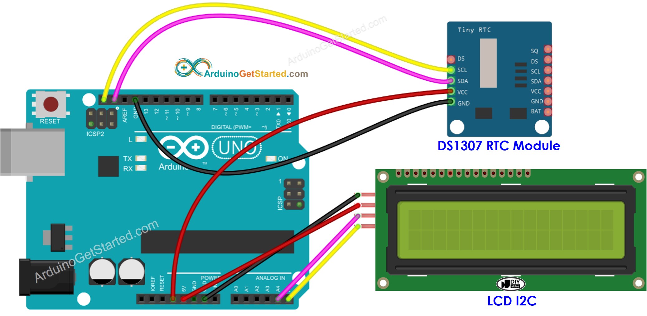 Arduino DS1307 LCD Wiring Diagram