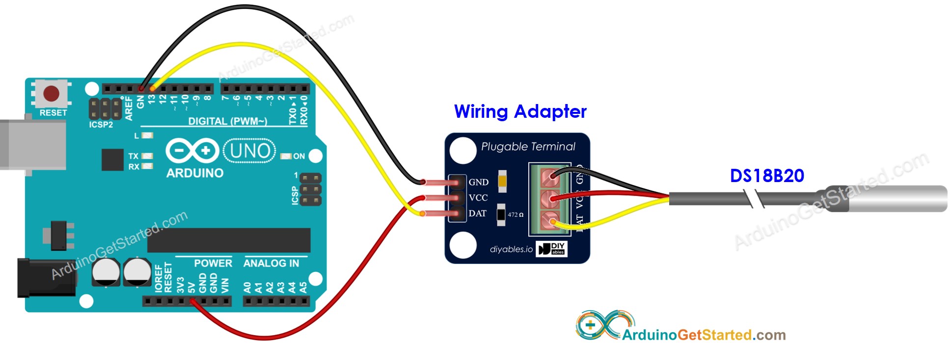 Arduino DS18B20 Wiring Diagram