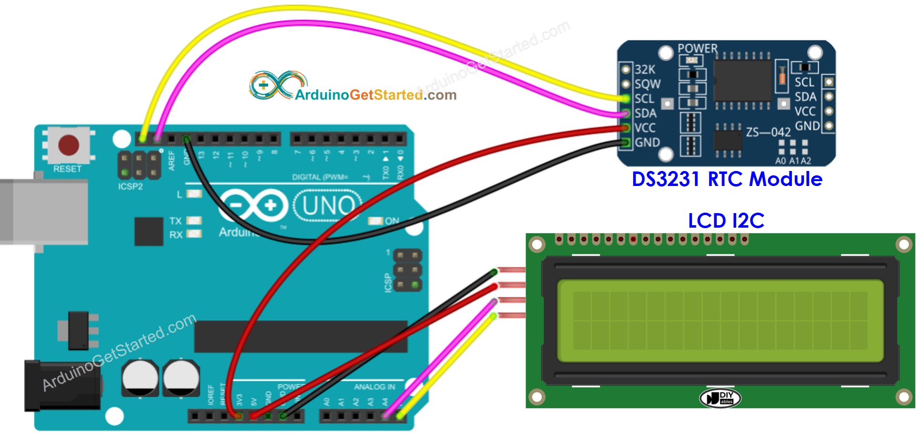 Arduino DS3231 LCD Wiring Diagram