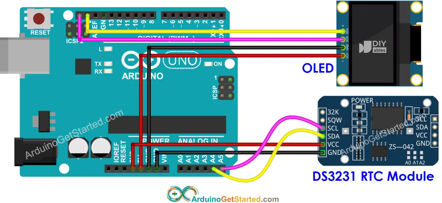 Arduino DS3231 OLED Wiring Diagram