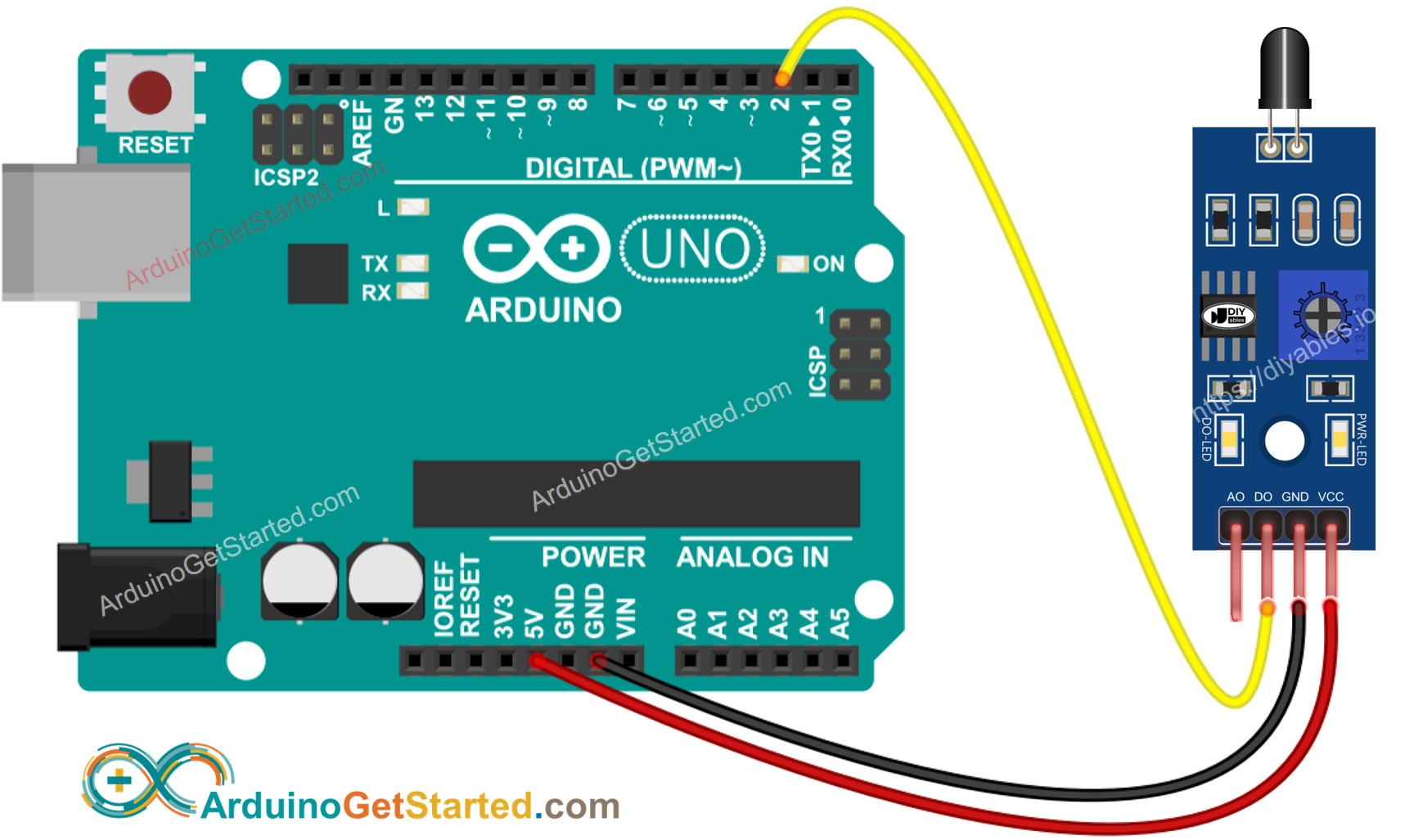 Arduino Flame Sensor wiring diagram