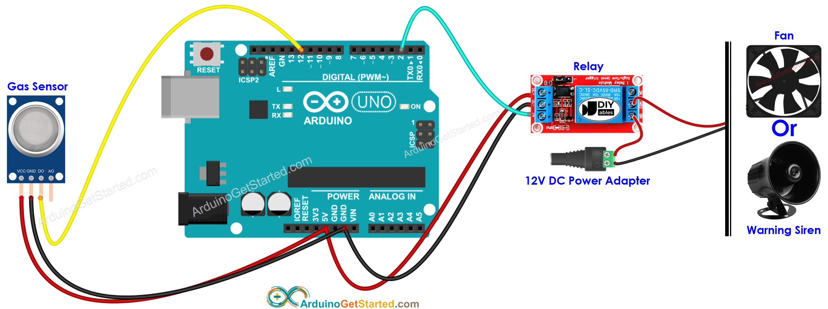 Arduino MQ2 Gas Sensor Relay Wiring Diagram