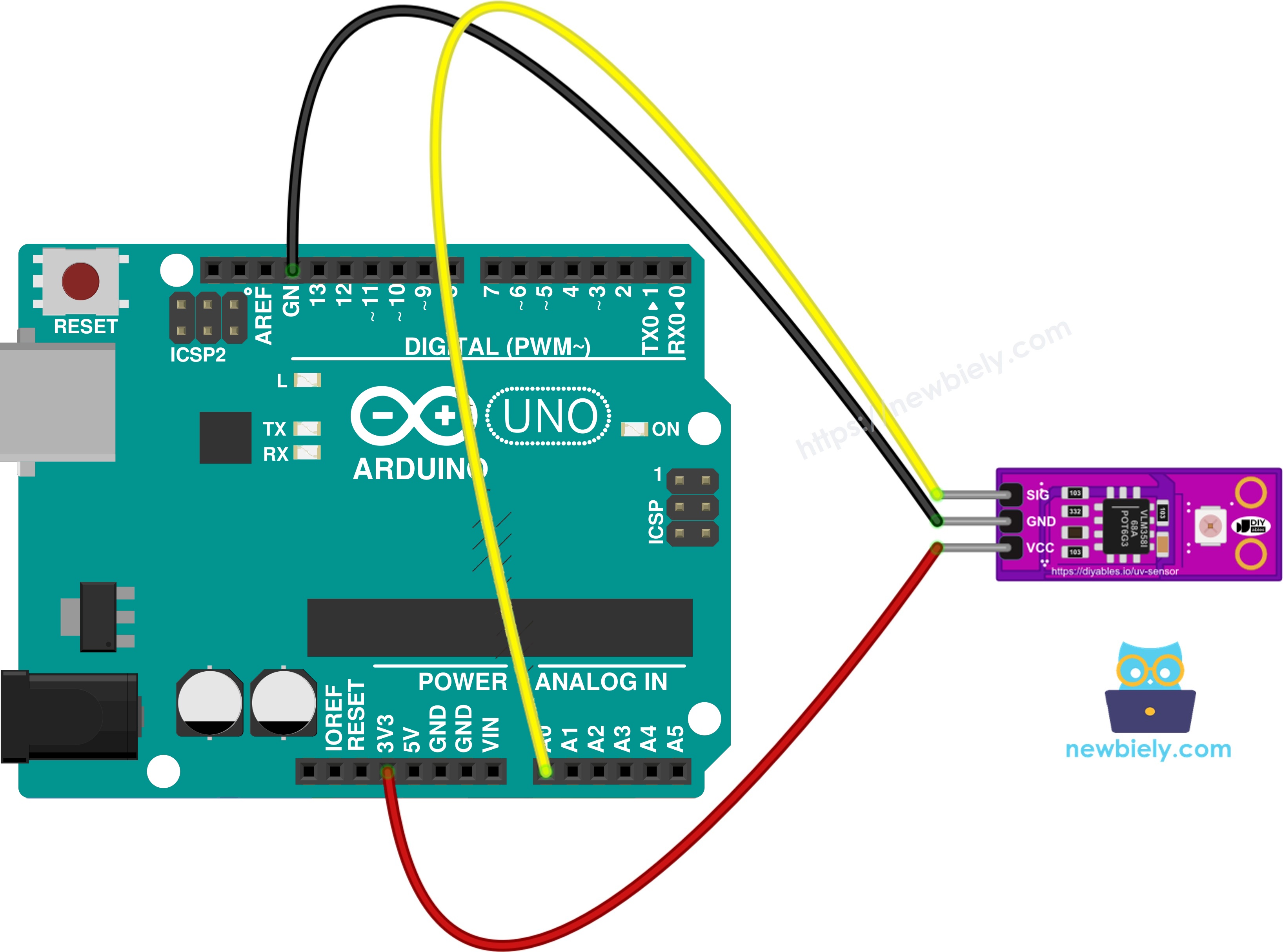 Arduino GUVA-S12SD UV Sensor Wiring Diagram