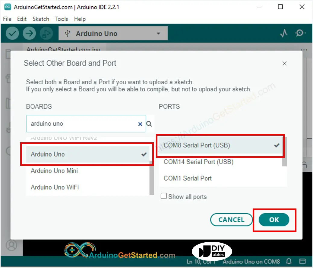 Arduino IDE - How to select com port