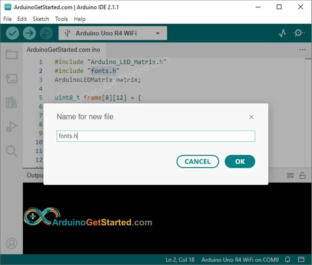 Arduino IDE 2 adds file fonts.h