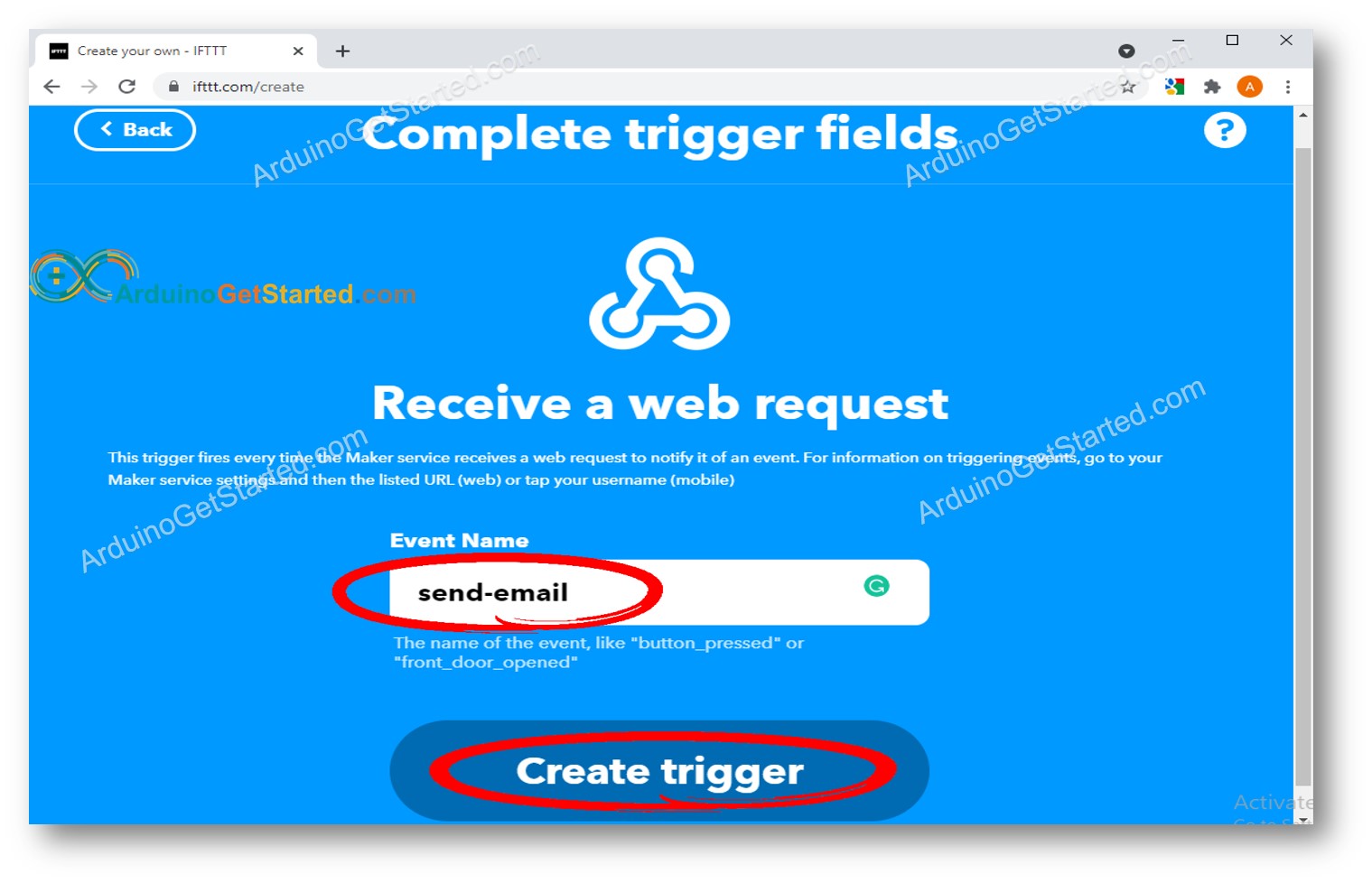Arduino Webhooks create trigger