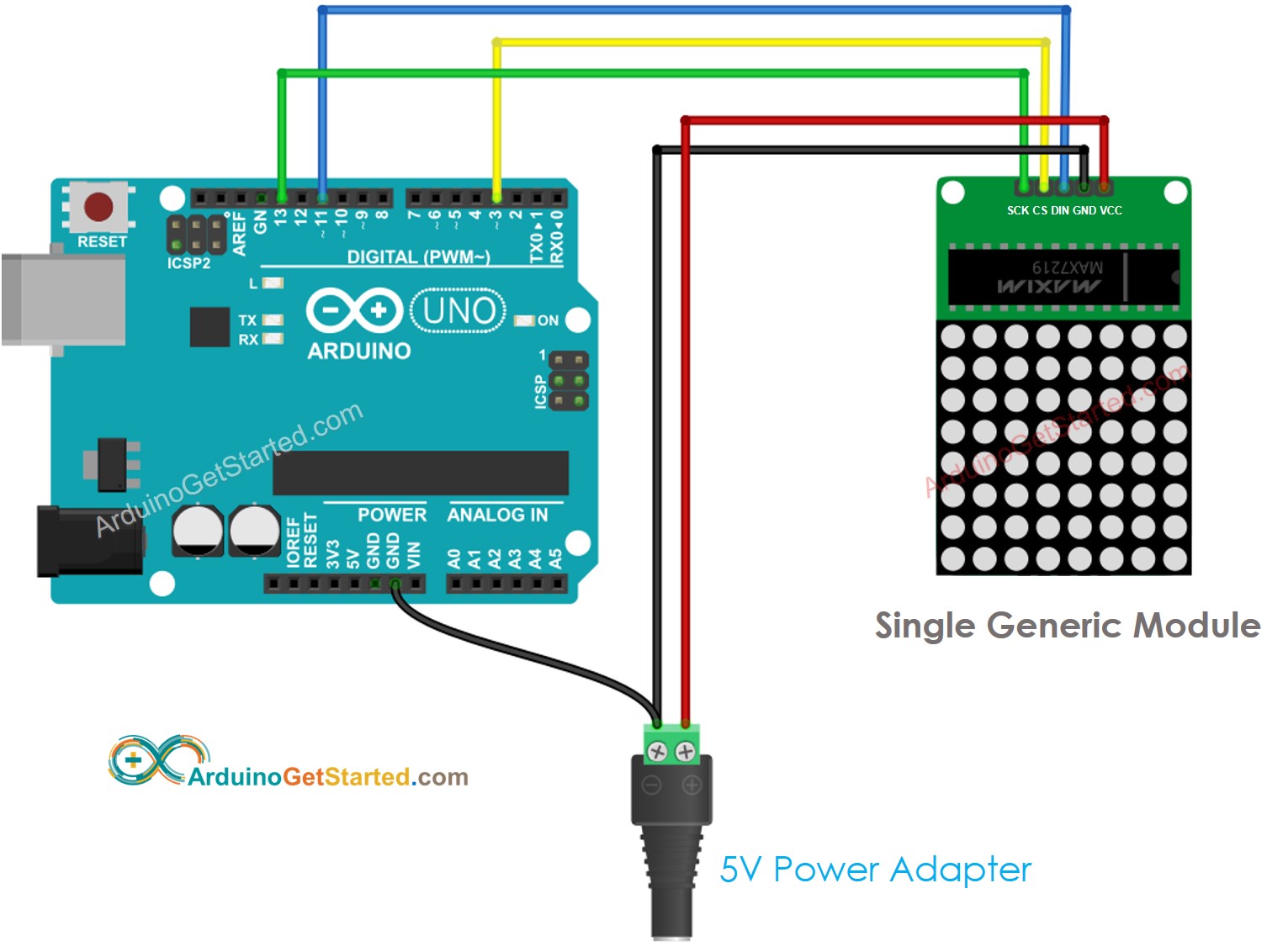 Arduino 8x8 LED matrix generic wiring diagram
