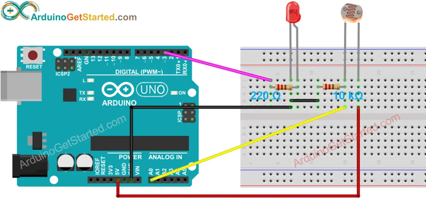 Arduino Light Sensor Triggers LED Arduino Tutorial