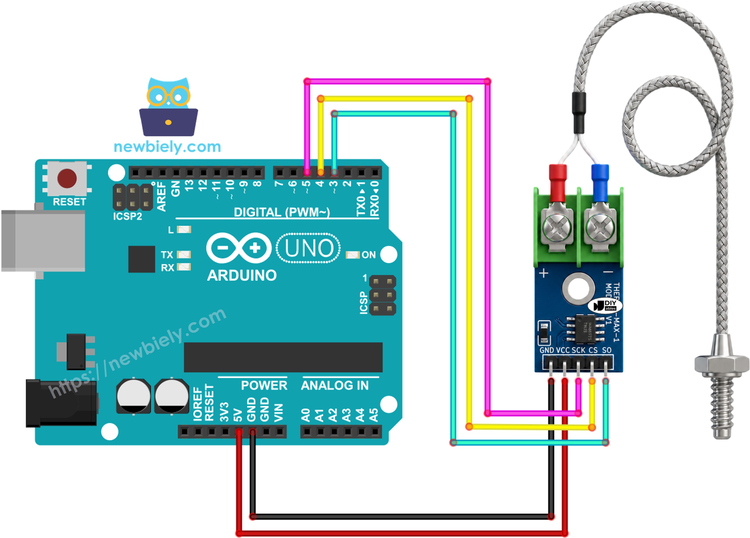 Arduino MAX6675 thermocouple module wiring diagram