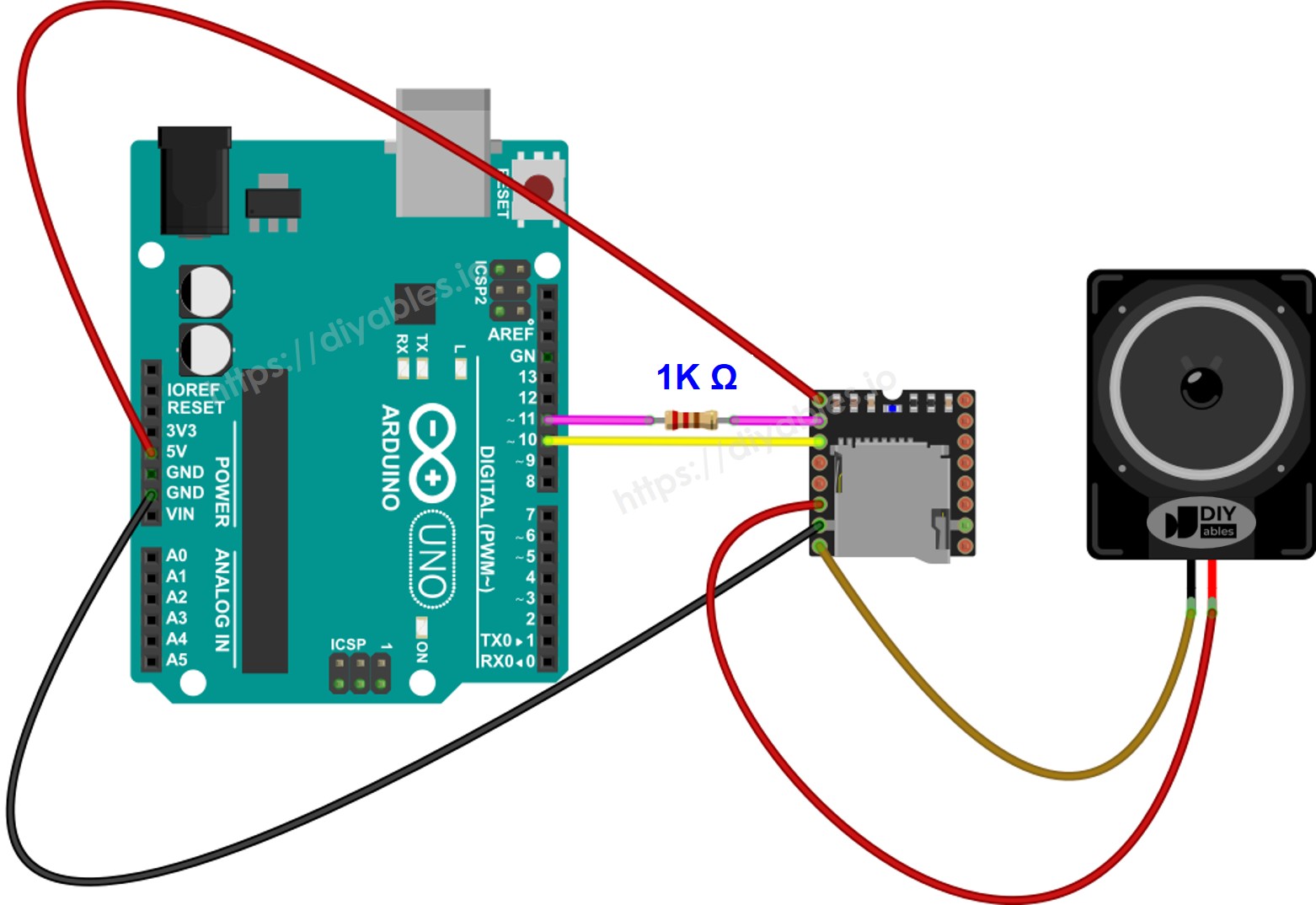 Arduino Mini Mp3 Player wiring diagram