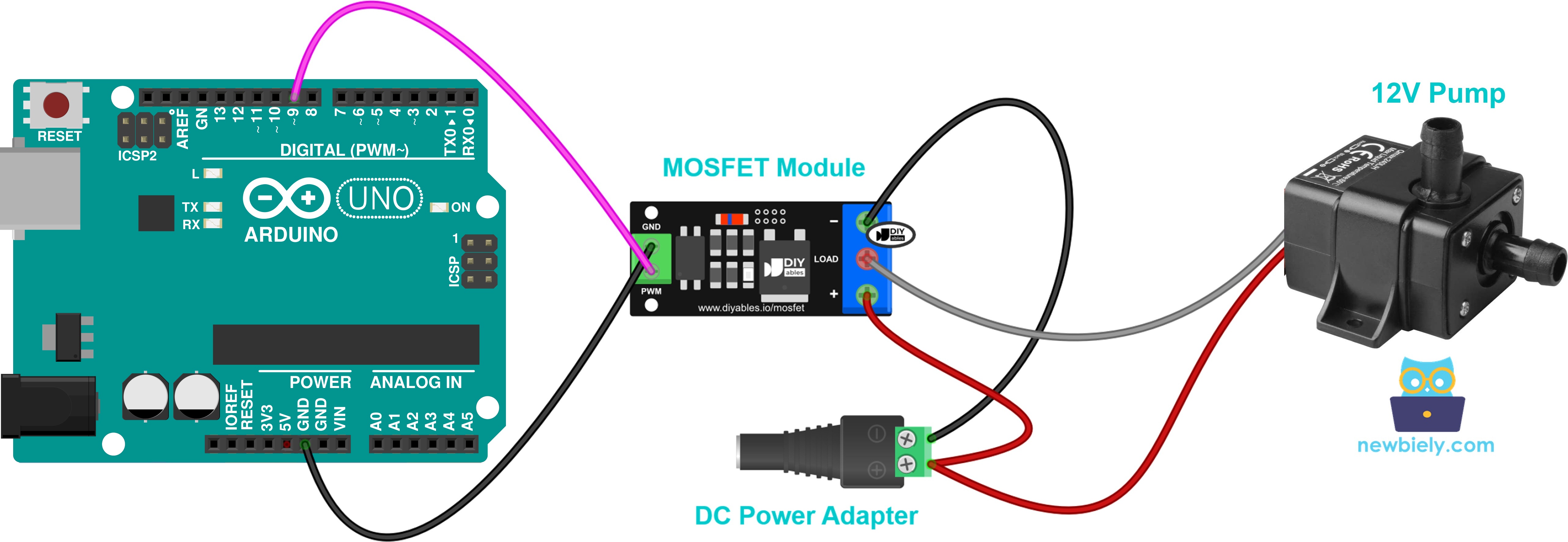 Wiring a 12V water pump to the MOSFET module