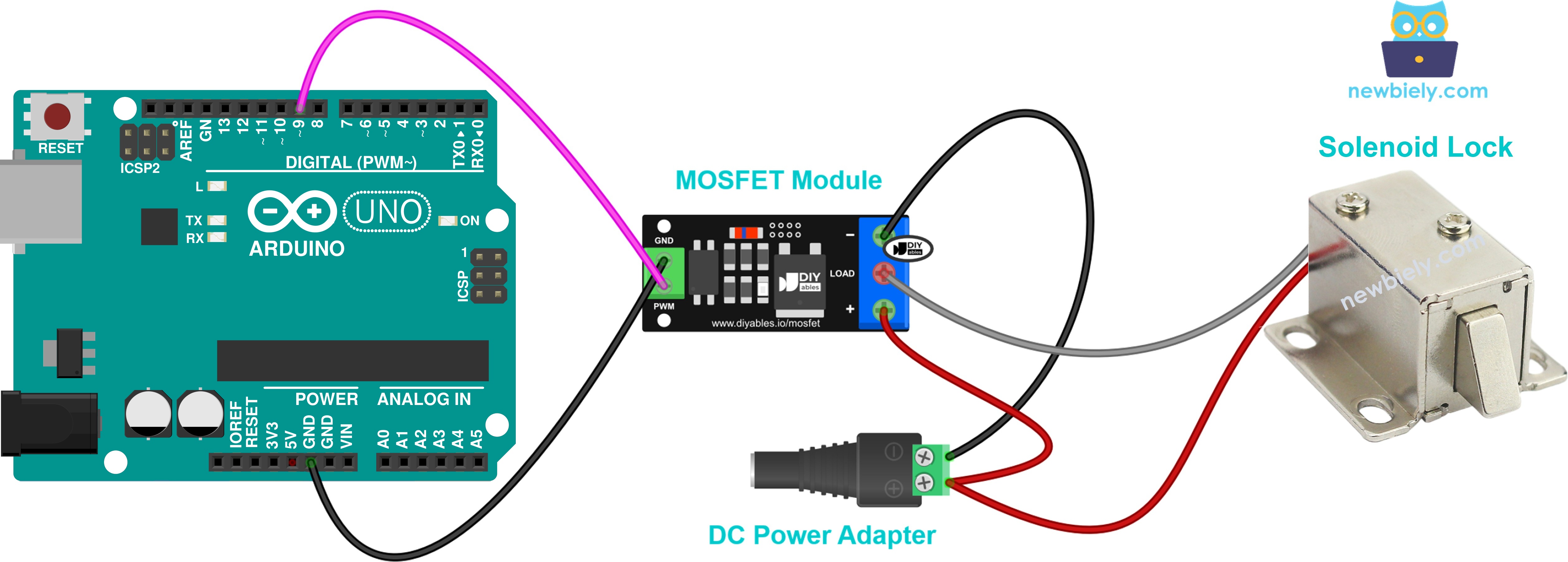 Solenoid lock wiring diagram with MOSFET module