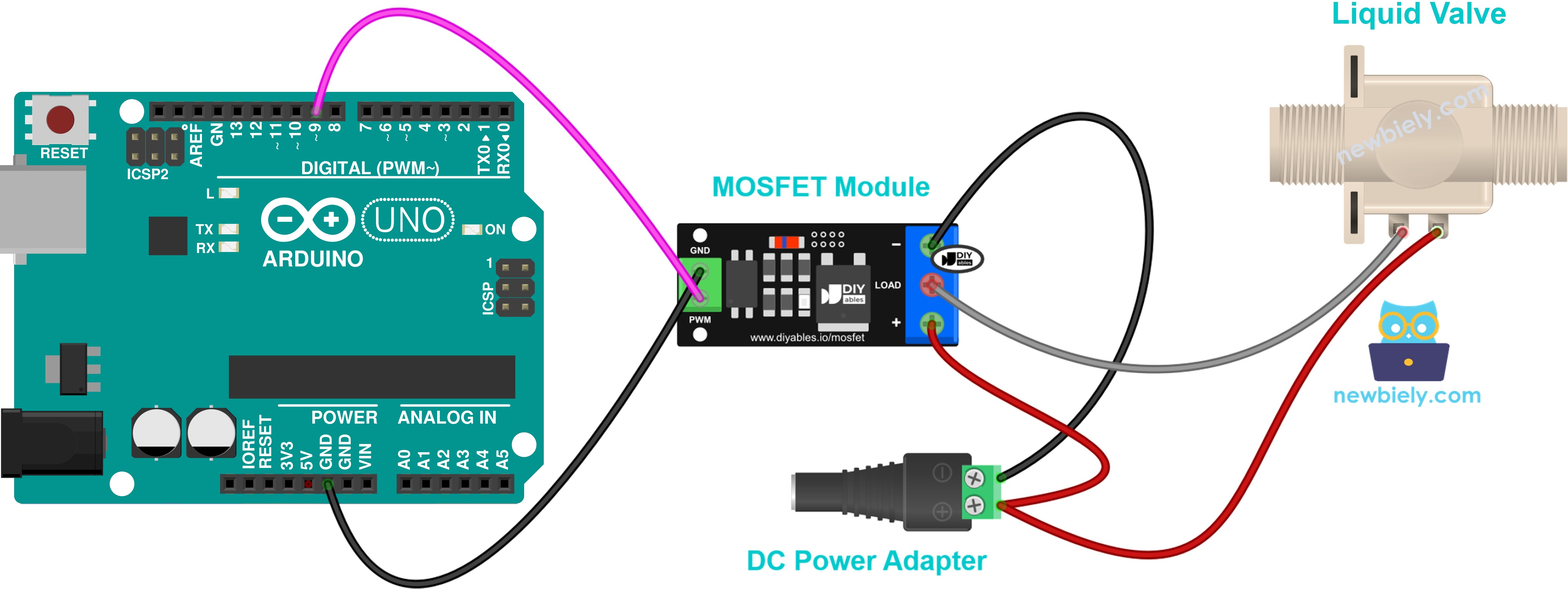 12V normally closed solenoid valve and MOSFET module wiring