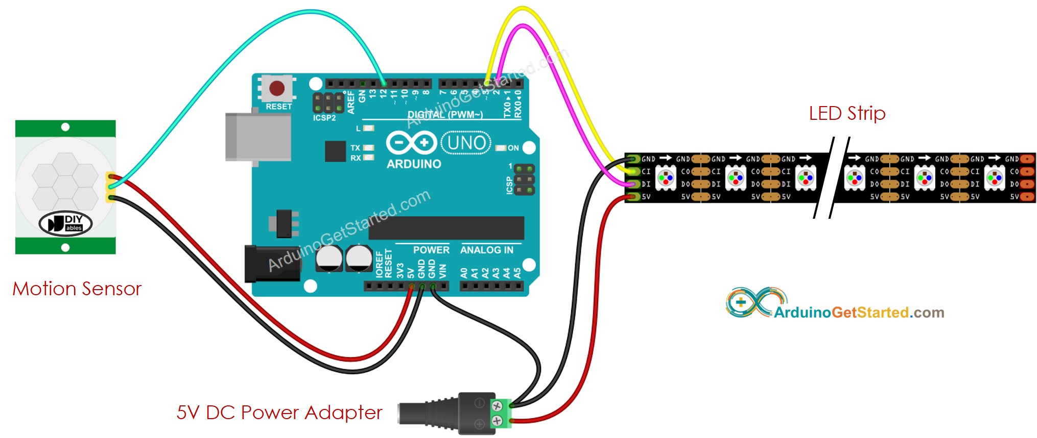 Arduino Motion Sensor LED strip Wiring Diagram
