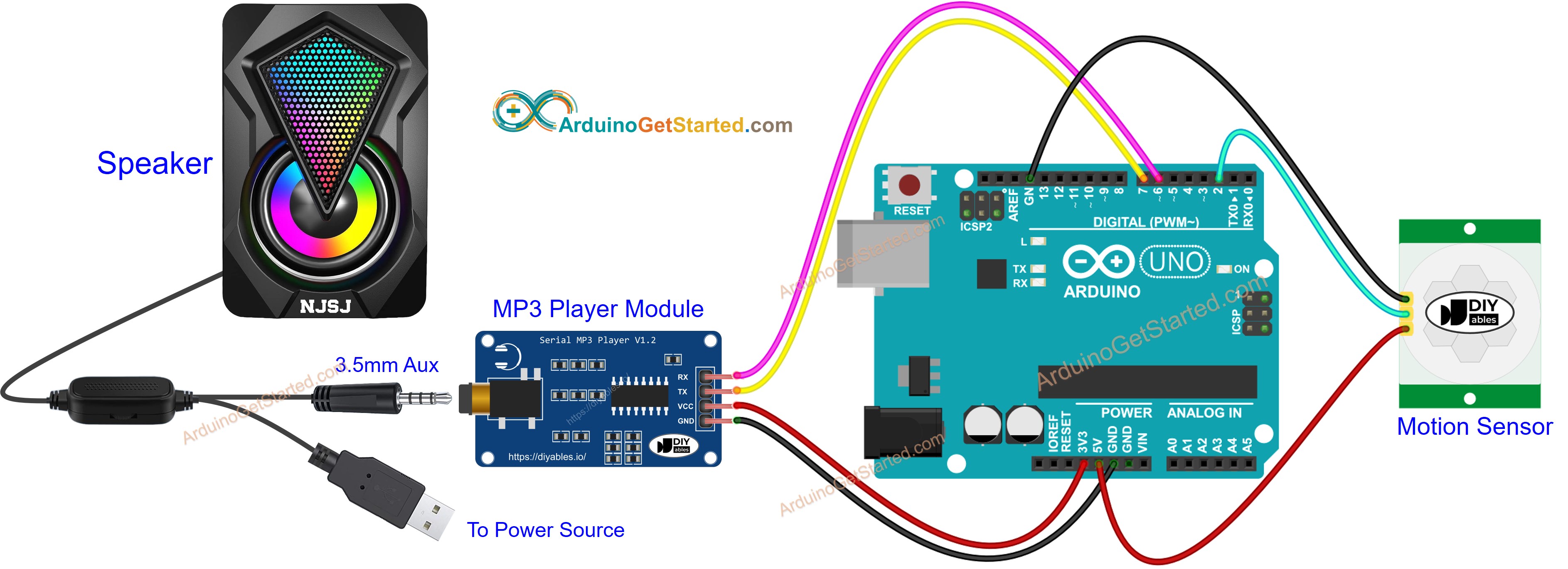Arduino Motion Sensor MP3 Player Wiring Diagram