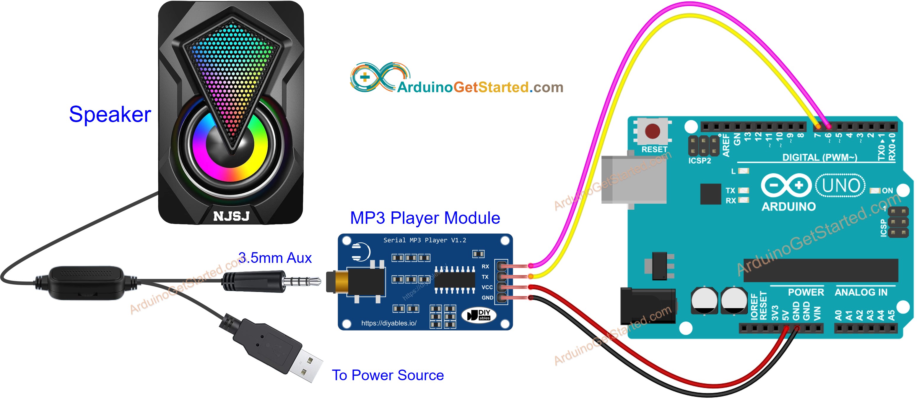Arduino MP3 player module Wiring Diagram
