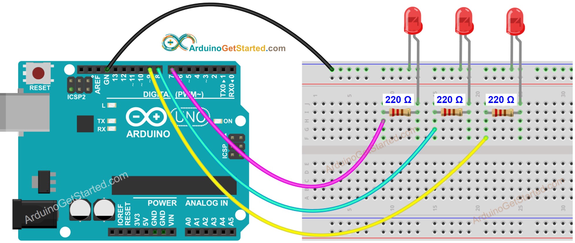 Arduino multiple LED Wiring Diagram