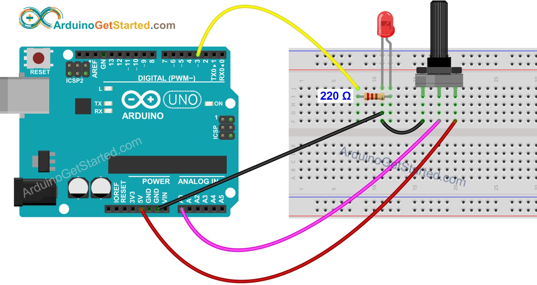 Arduino Potentiometer LED Wiring Diagram