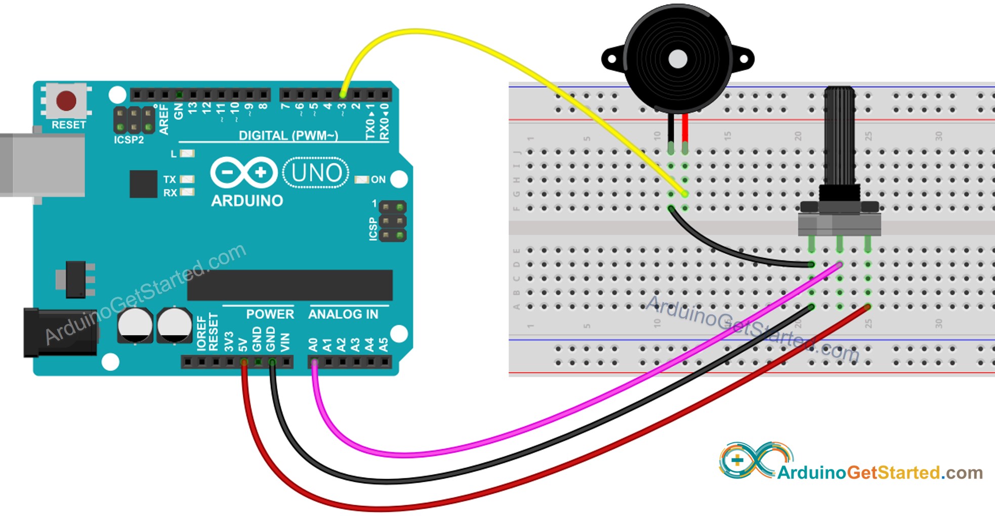 Arduino Potentiometer Piezo Buzzer Wiring Diagram