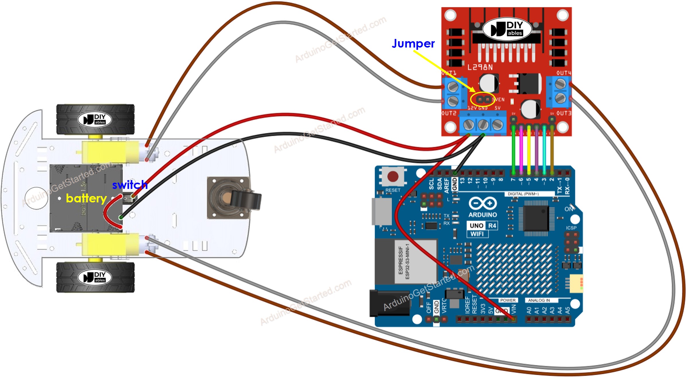 Arduino 2WD RC Car Wiring Diagram