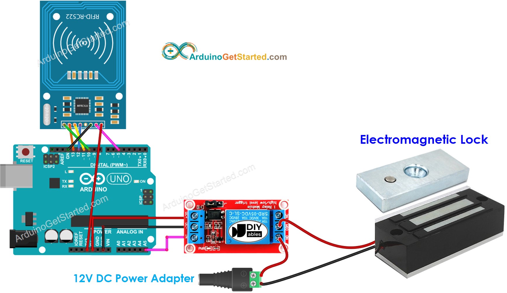 Arduino RFID RC522 Door Lock System wiring diagram