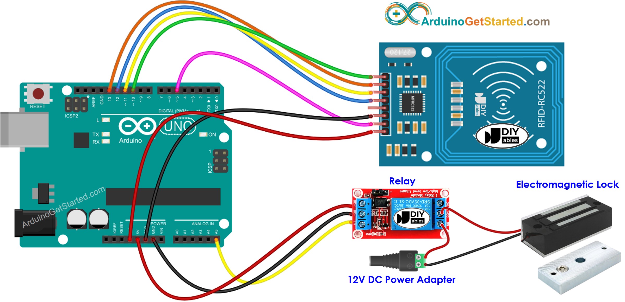 Arduino RFID RC522 electromagnetic lock wiring diagram