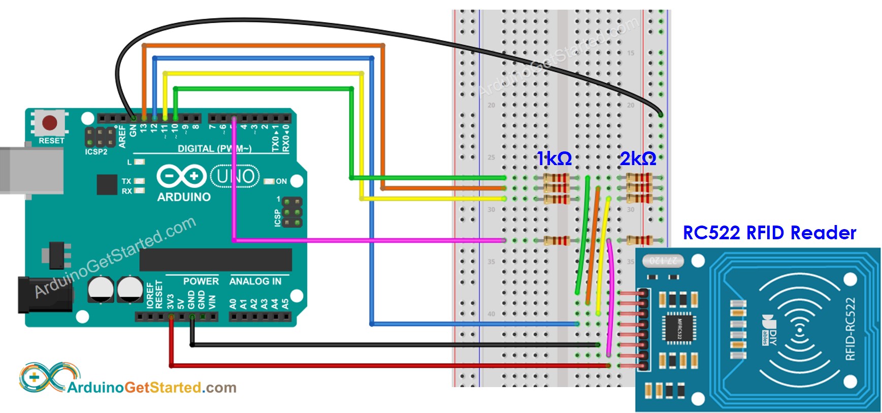 Arduino RFID RC522 with voltage regulated wiring diagram