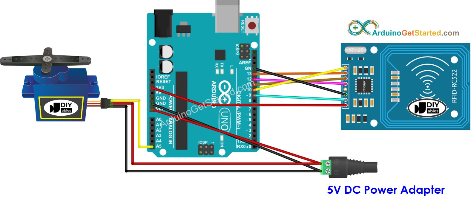 Arduino RFID RC522 servo motor wiring diagram