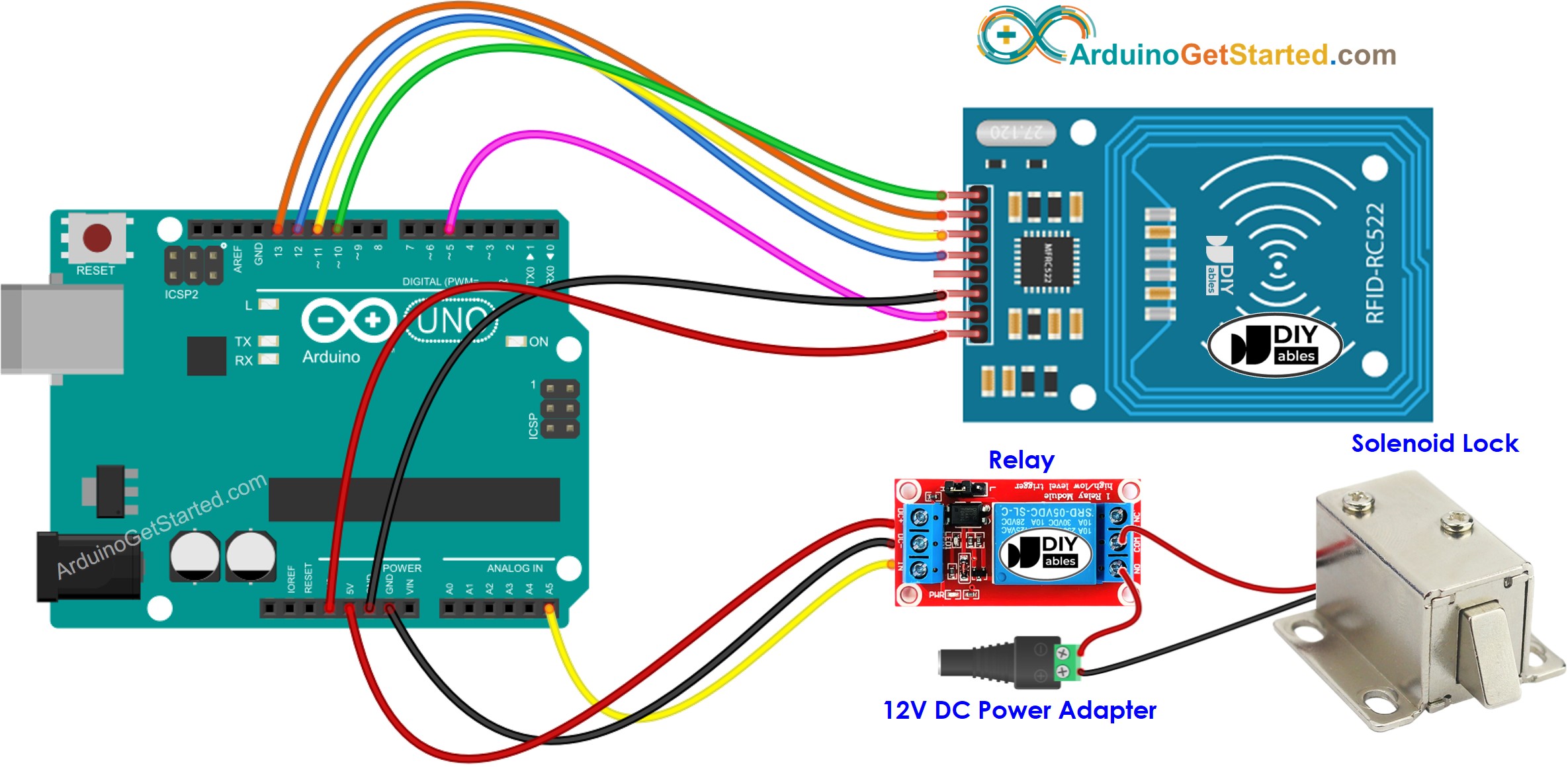Arduino RFID RC522 solenoid lock wiring diagram