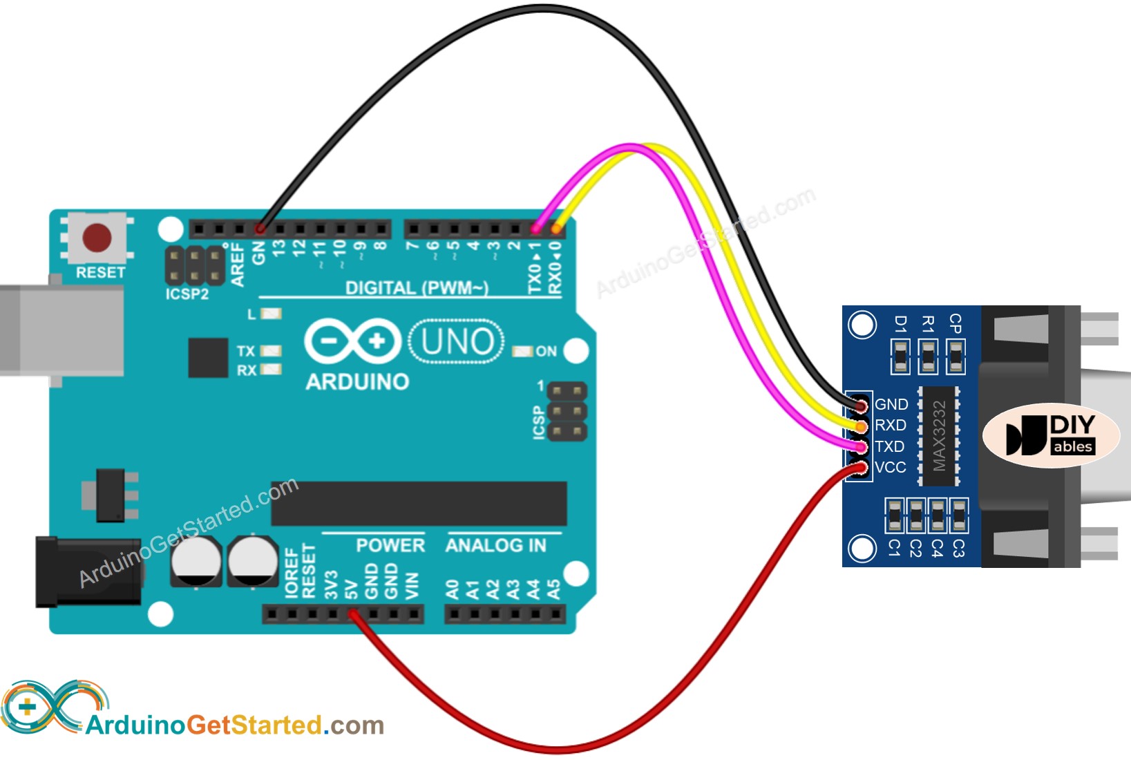 Arduino TTL to RS232 Wiring Diagram