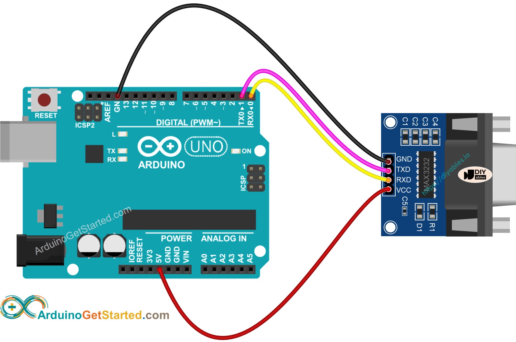 Arduino TTL to RS232 Wiring Diagram