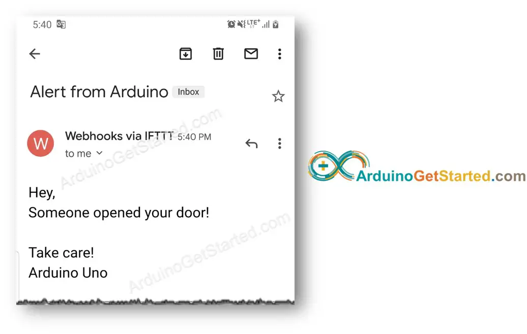 arduino sends email when someone open the door