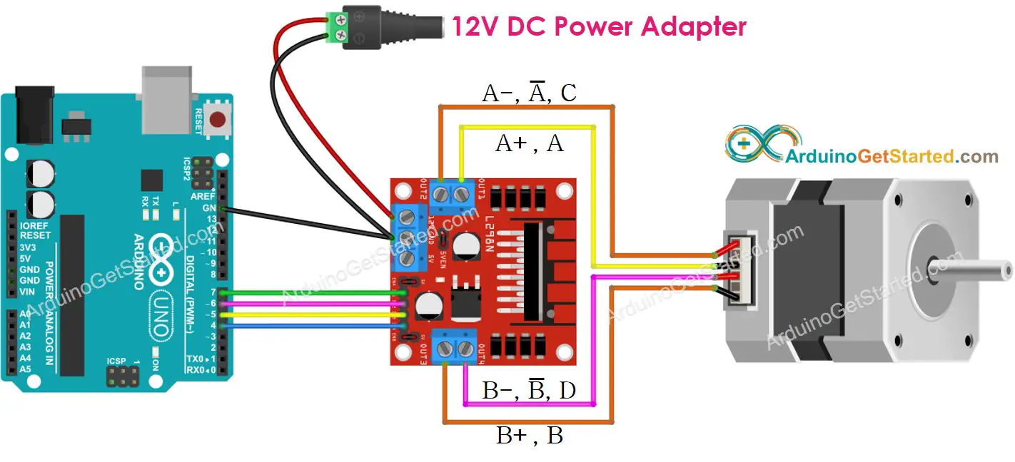Arduino Stepper Motor L298N Driver Wiring Diagram