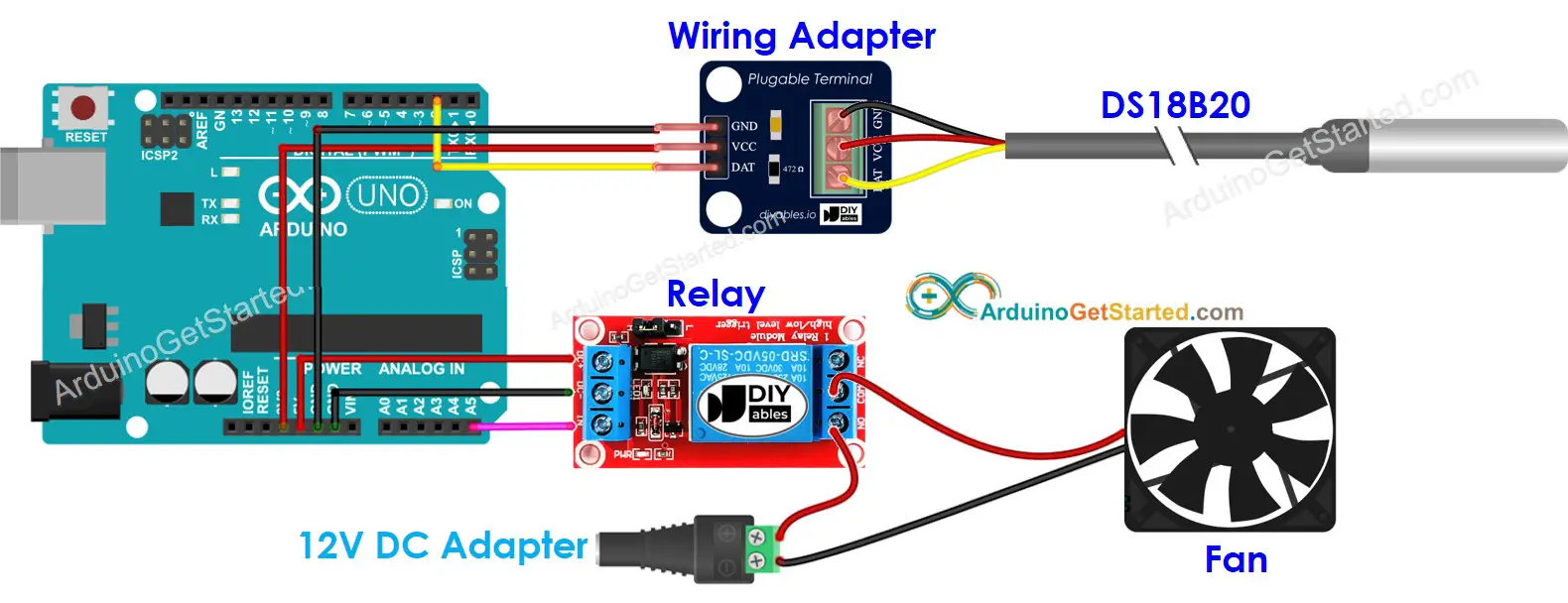 Arduino temperature sensor controls fan system wiring diagram