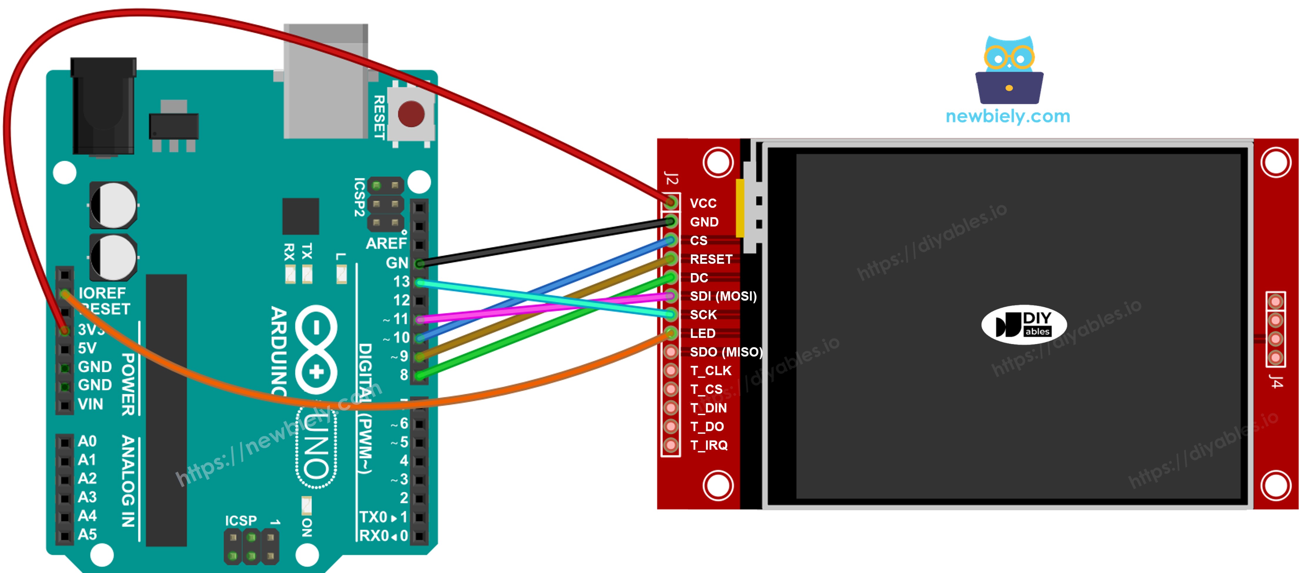 Arduino TFT SPI Display wiring diagram without touch