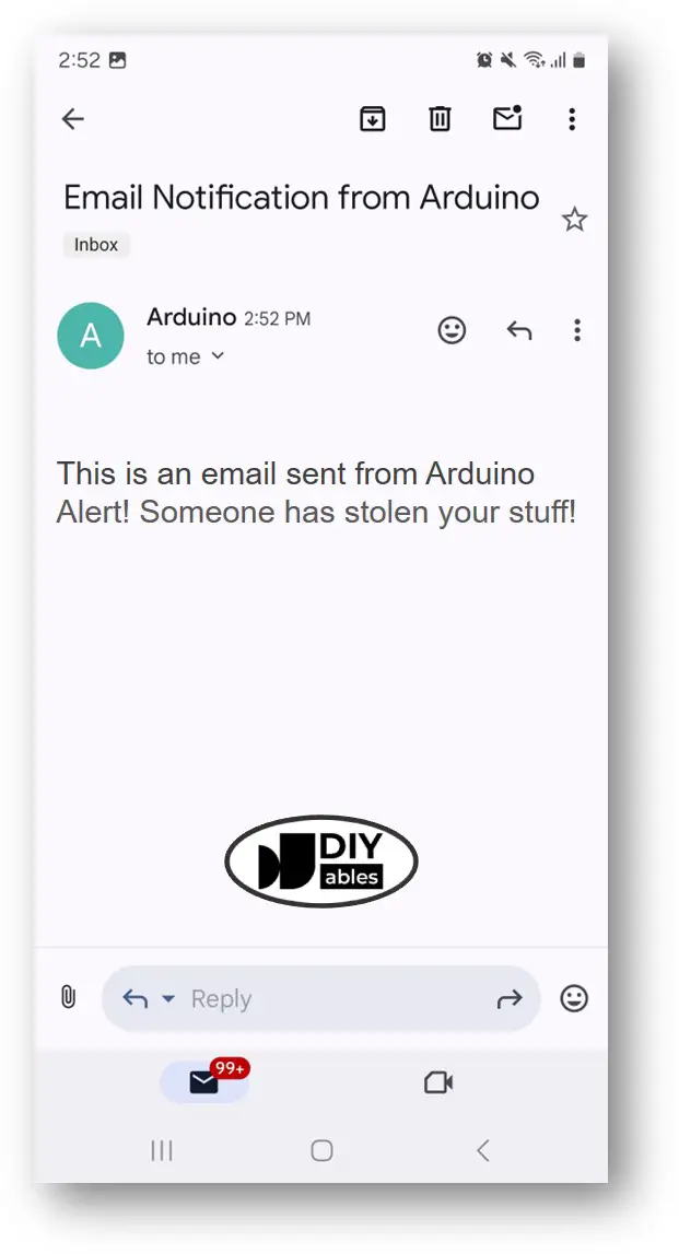 Arduino theft detection email
