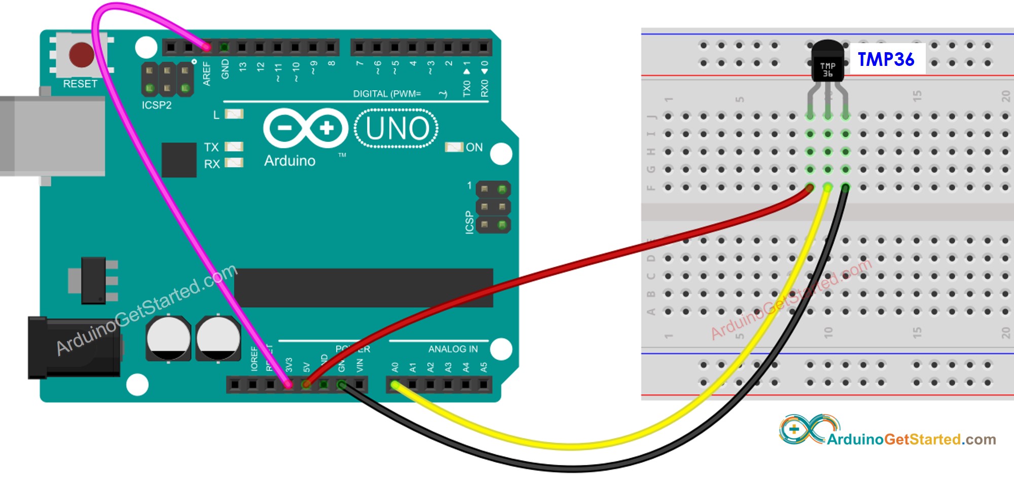 Arduino TMP36 temperature sensor Wiring Diagram