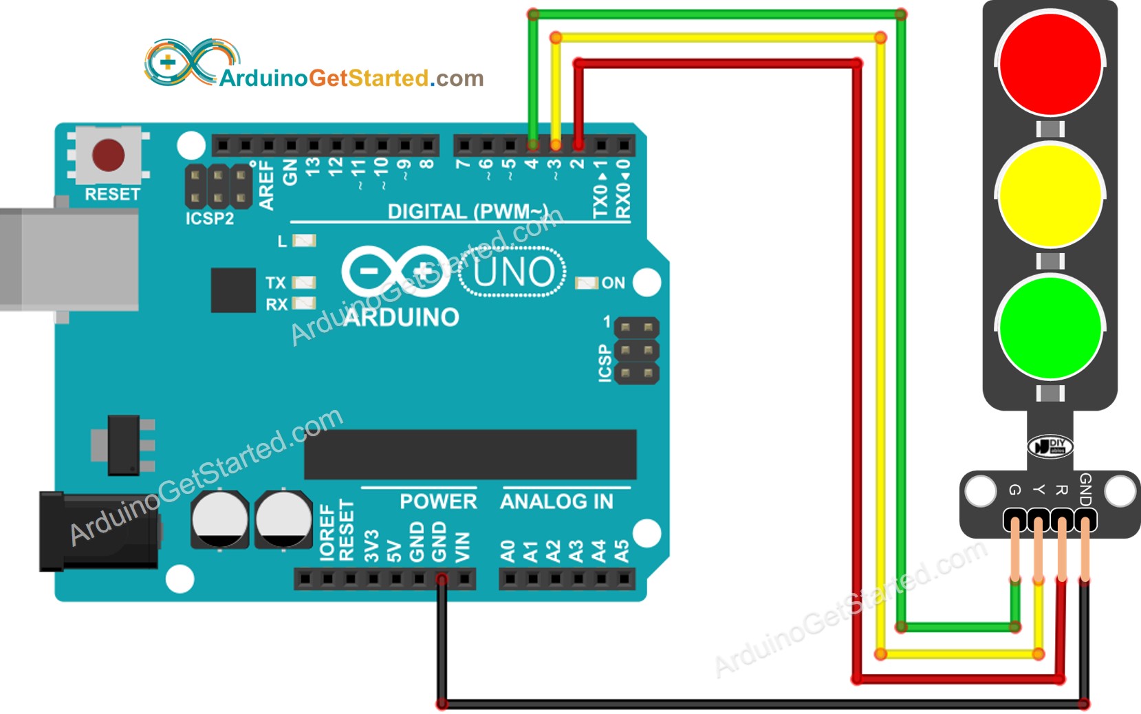 Arduino traffic light Wiring Diagram