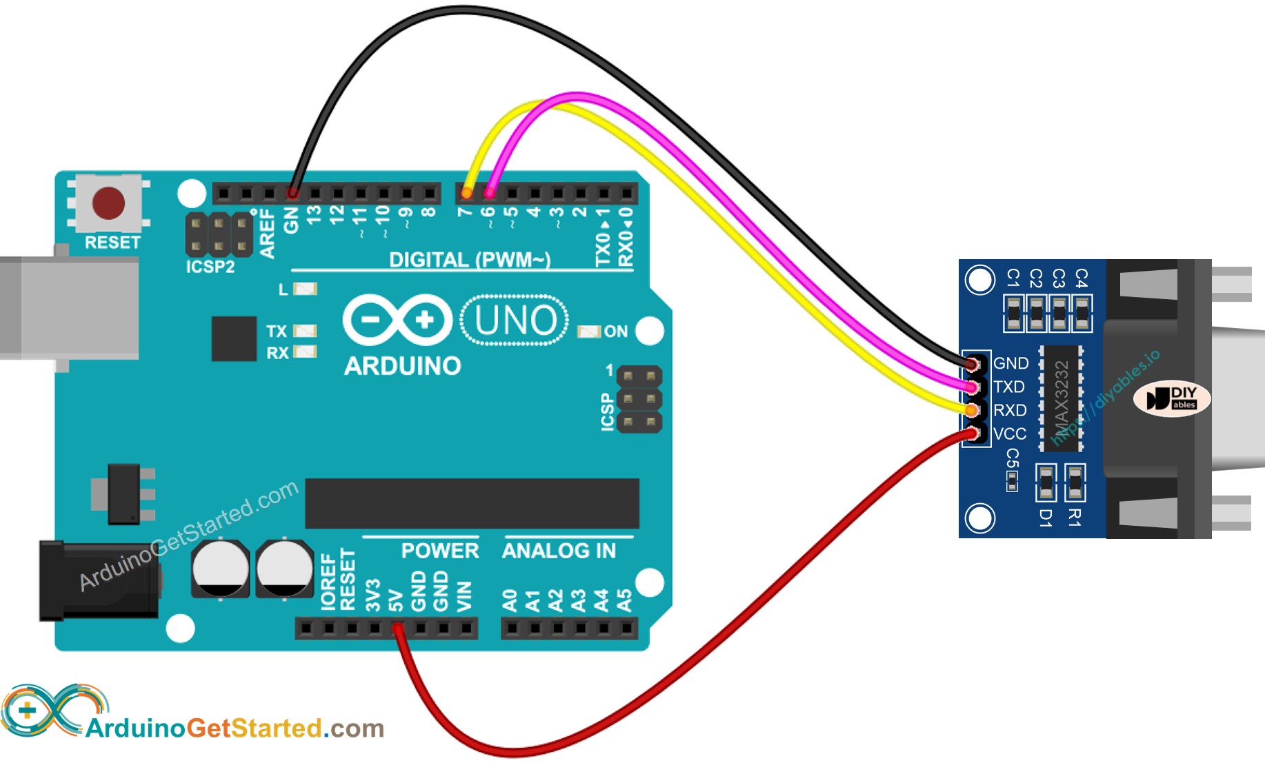 Arduino RS-232 to TTL Wiring Diagram